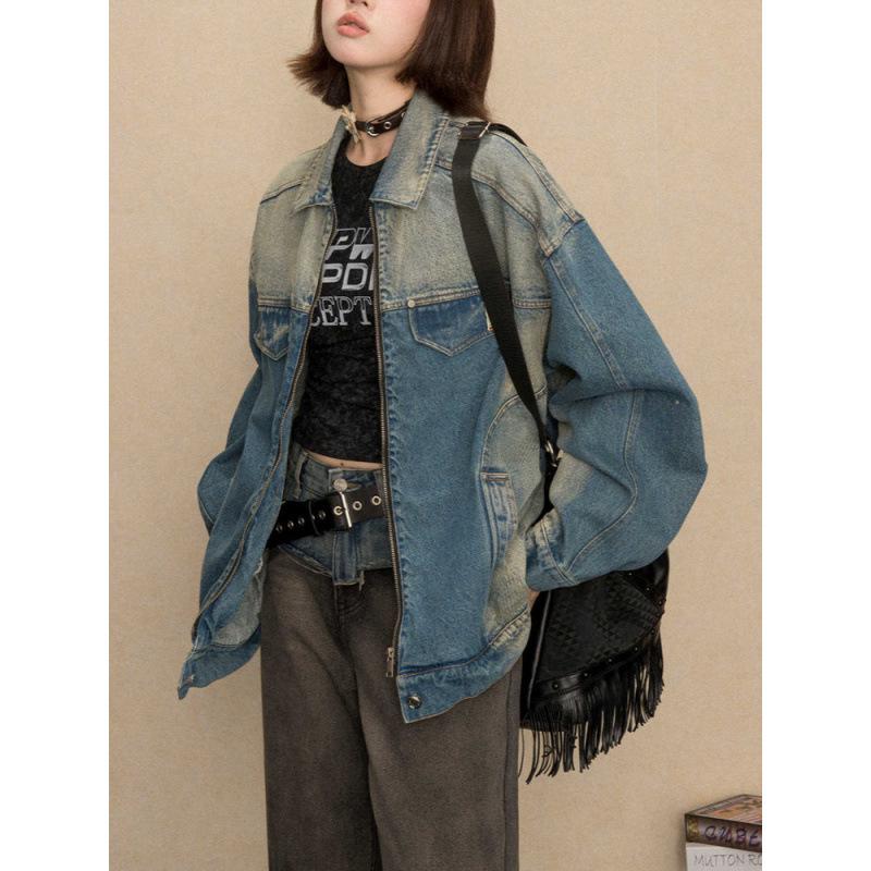 Y2K Vintage Distressed Denim Jacket for Women - 2025 Spring/Autumn Loose Trendy Style