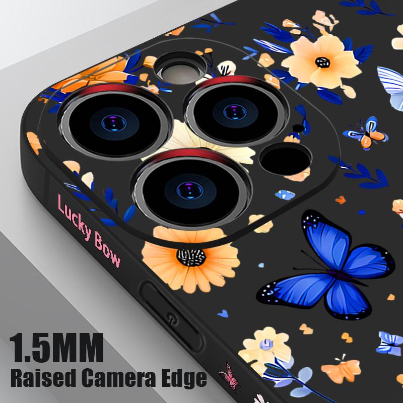 For iPhone 17 Pro Max Case Blue Butterfly Floral Pattern TPU Silicone Soft Cover For iPhone 16 Pro Max 15 14 13 12 11 16E Air