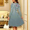 Women Long Sleeve Round Neck Midi Dress Abstract Brush Stroke Floral Print Flared Casual Dress