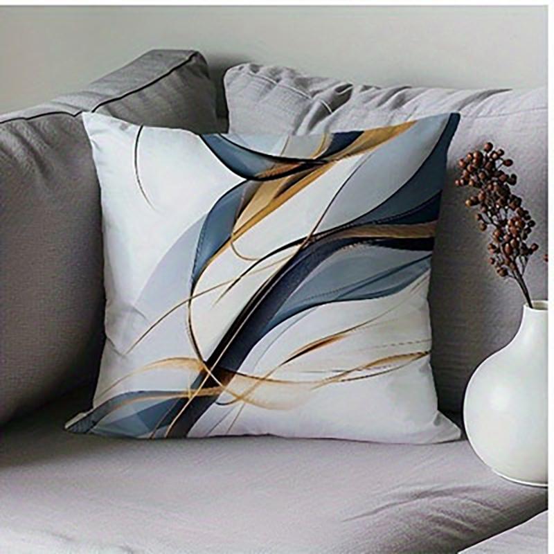 Abstract Blue and Gold Swirl Pattern Throw Pillow Cover for Modern Sofa Decor