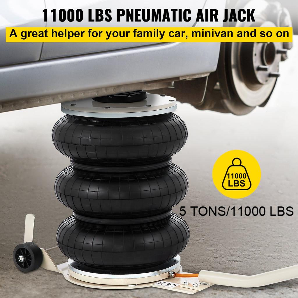 VEVOR 5 Ton/4999.9 kg Pneumatic Jack Triple Bag Air Jack Lifting Height 16.5-40.6 cm Inflatable Car Jack Lifter Pneumatic Air Jack 4999.9 kg Capacity