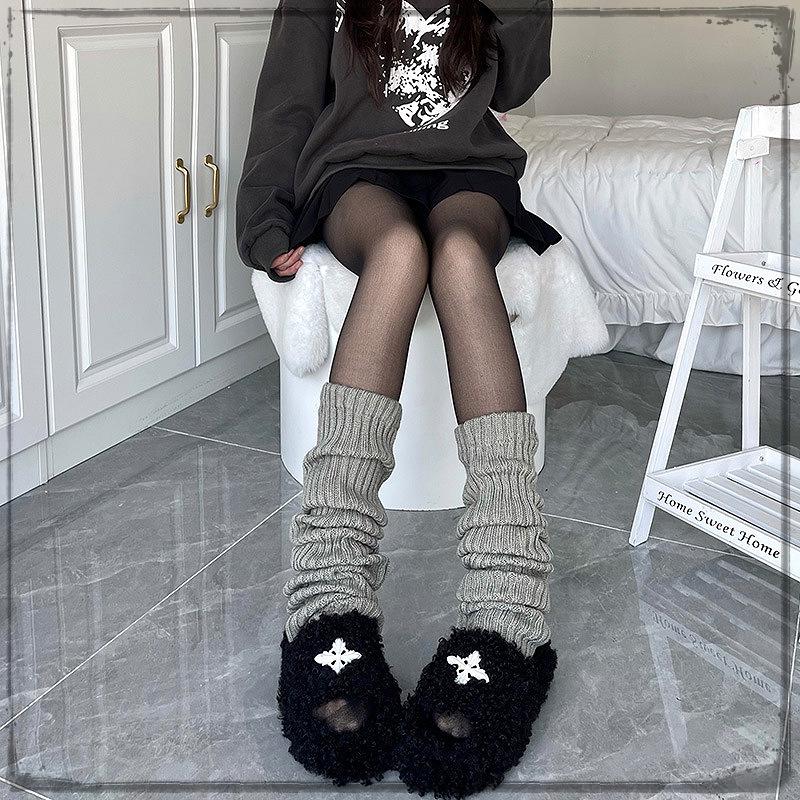 Women's Korean Style Knit Wool Leg Warmers - White Calf Socks for Autumn & Winter