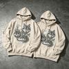 Long Sleeve Pullover Hoodie, Unisex Vintage Wolf Moon Graphic Print Cotton Sweatshirt, Loose Streetwear Hooded Top for Men Wome