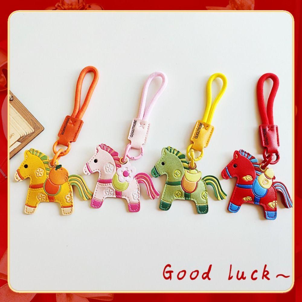 Leather Horse Keychain Cartoon Zodiac Pony Bag Hanging Chinese New Year Gift Birthday Gift