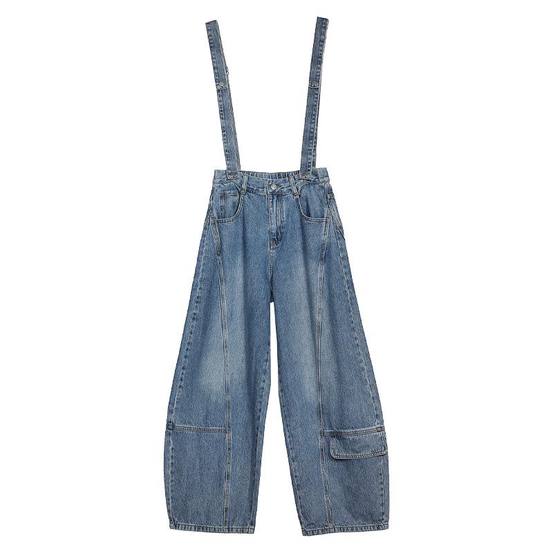 Tuogu Women s Wide-Leg Retro Washed Cargo Jeans with Removable Strap. Small джинсовый синий