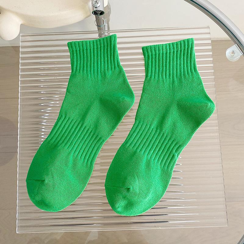Female Spring and Autumn Pure Color Rubber Band Waist All Match Cotton Socks