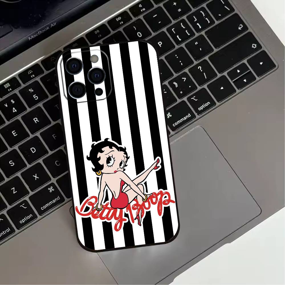 B-Betty Cute B-Boop Phone Case For iPhone 17,16,15,14,13,12,11 Plus,Pro Max,XS,Soft Silicone Black Cover