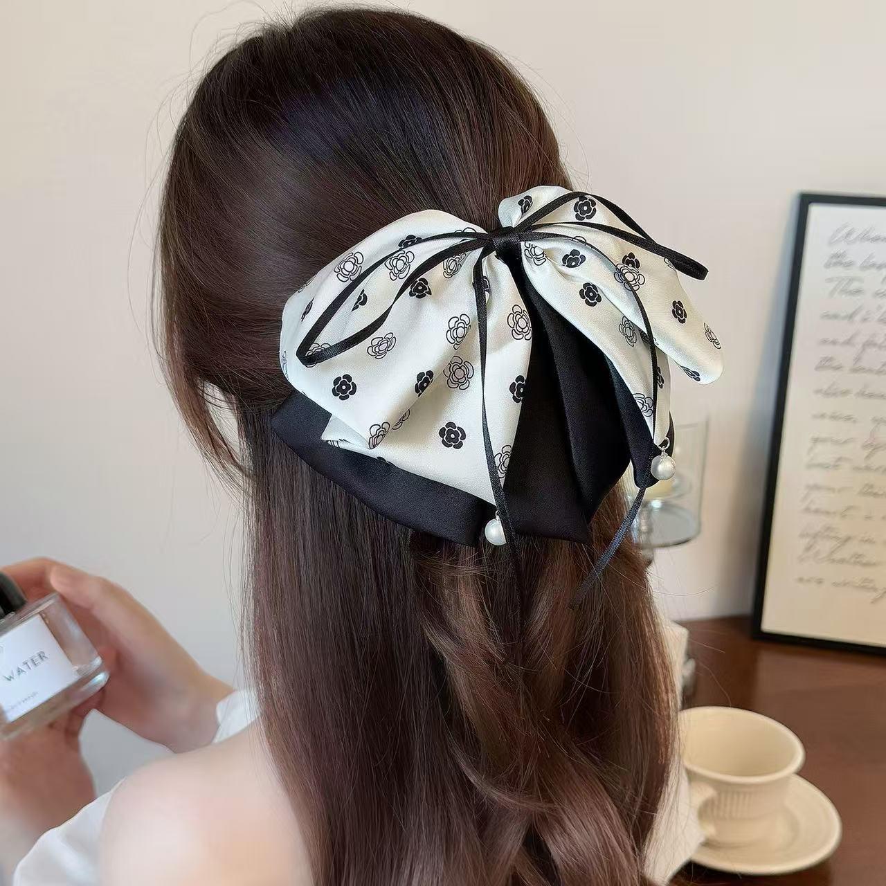 

Корейский стиль Сладкий цветочный бант Заколка для волос - Лента Зажим-краб для высоких хвостов и причесок «полупучок»