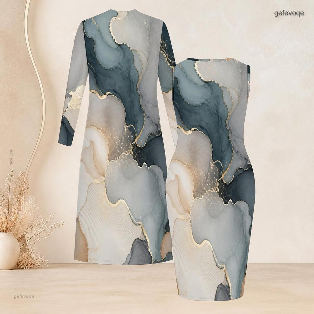 Women Plus Size Printed Two Piece Set Long Sleeve Open Front Cardigan Sleeveless Bodycon Dress