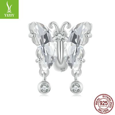 Bracciale Fai da Te Farfalla Scintillante di Cristallo con Perline, Design di Lusso di Nicchia, Ciondolo in Argento Sterling S925