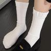 Miu Series Mary Jane Ballet Style Mid-Calf Double Needle Lace Socks for Women - Black & White, Versatile for Autumn & Spring.