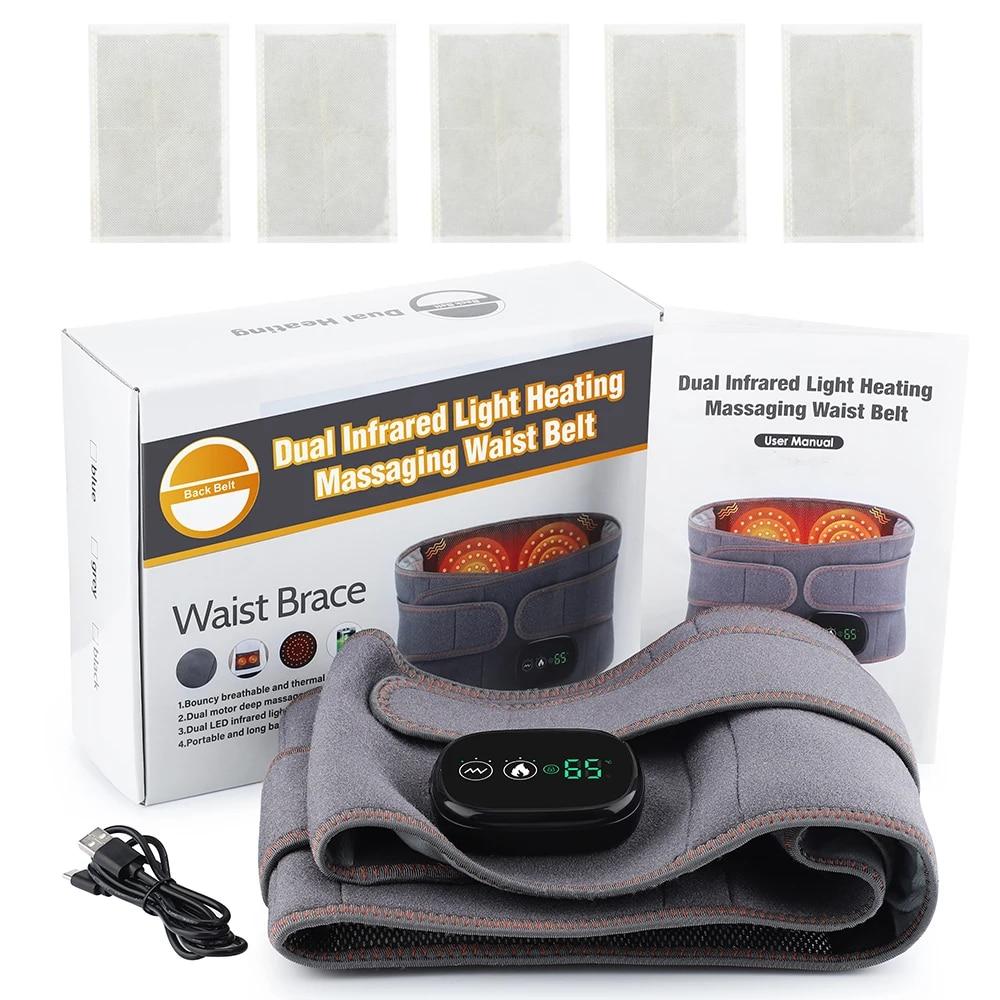 

Электрический массажный пояс с вибрацией и подогревом, красный свет, горячий компресс, физиотерапия, массажер для поясницы и спины, инструмент для облегчения боли серый