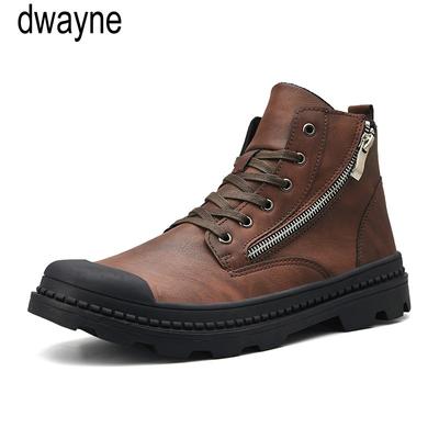 PU Leather Men Ankle Boots Fashion Snow Boots For Men Zipper Men's Boots Man Black Brown Lace Up Shoes For Winter Autumn Jkm9