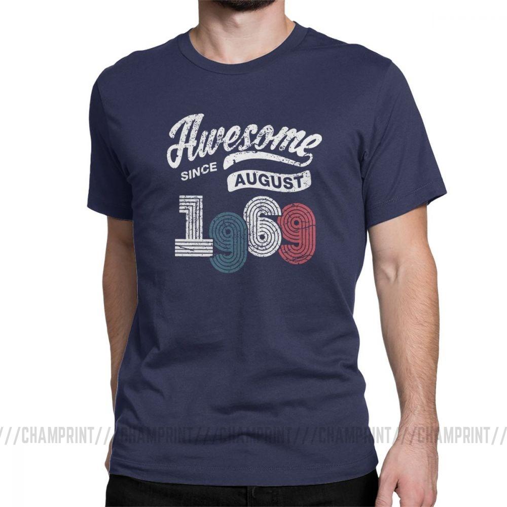 Awesome Since August 1969 T Shirt Vintage 50 Years Old 50Th Birthday Present Men S Cotton