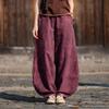 Damen Vintage Bloomers Hose Frühling Chinesischer Stil Hose Elastische Taille Taschen Hose