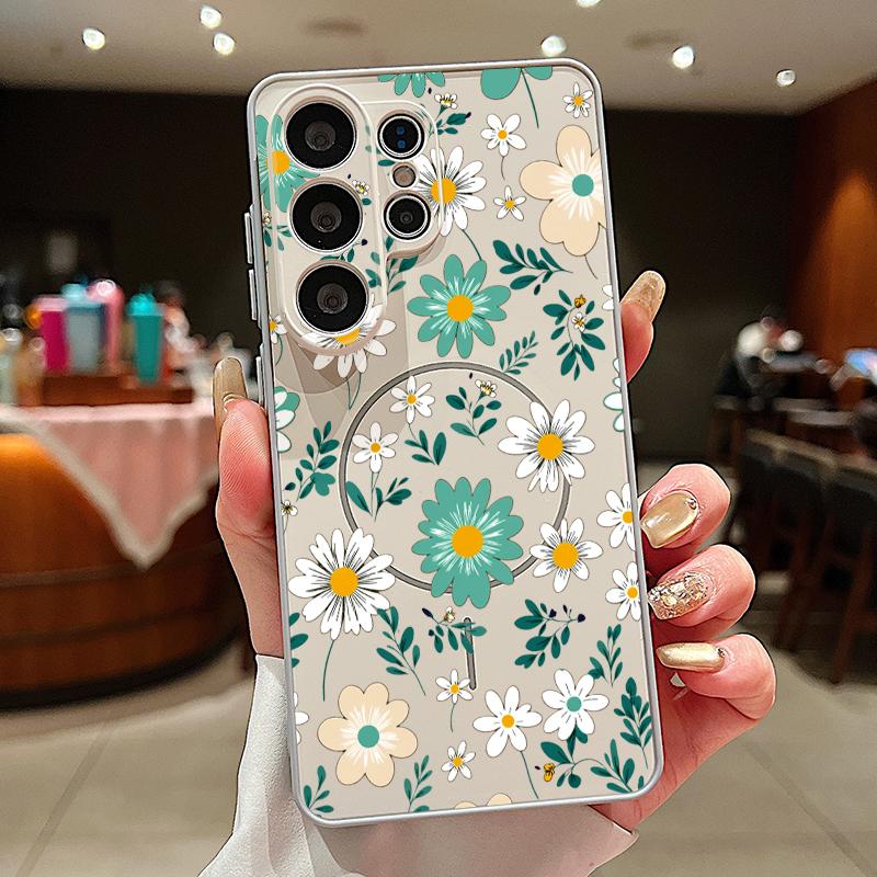 Cartoon Daisies Flower Pattern Case For Samsung S26 Edge S25 FE S24 Plus S23 S22 Ultra A15 A16 A17 A35 A36 A37 A54 A55 A56 A57 5G Magnetic Matte Cover
