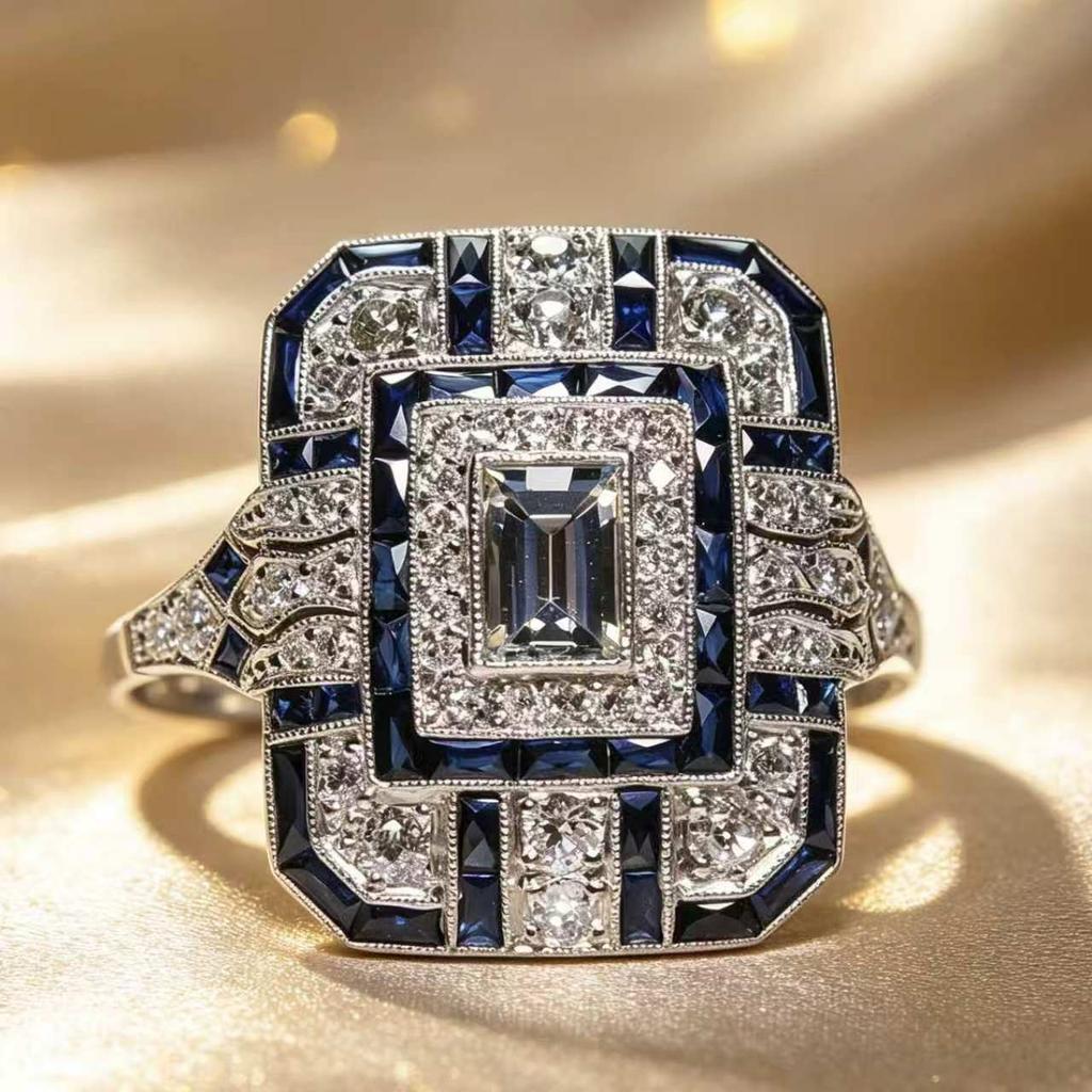 Luxury Cubic Zirconia Rings for Women Jewelry Wedding Engagement Dark Blue Rings Statement Anel