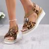 Fashion Leopard Print Women's Sandals 2026 Metal Decoration Wedges Sandalias Mujer Lightweight Non-Slip Gladiator Shoes Women