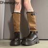 Winter Platform Thick Heel Woman Knight High Boots Fashion Belt Buckle Slip On Shoes Female Punk Vintage Long Botas Para Mujer