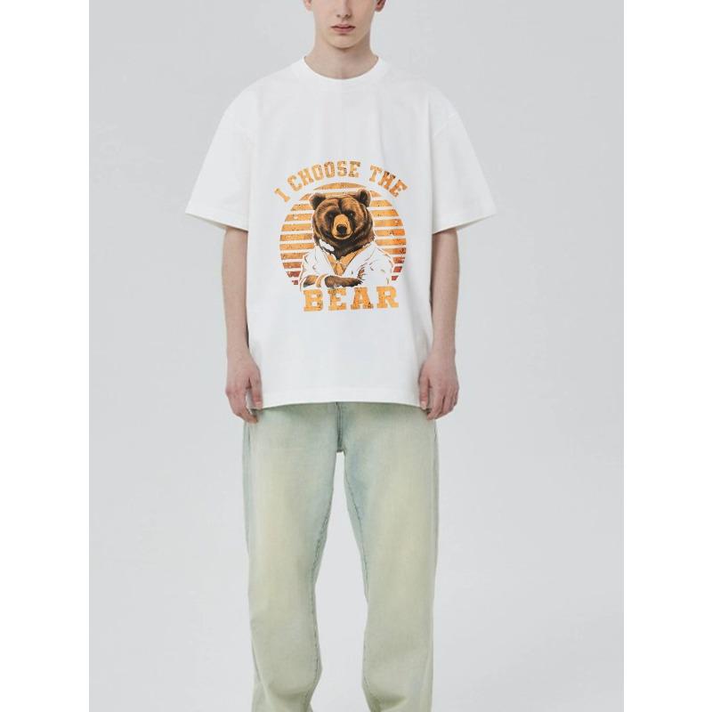 Black T Shirt I Choose The Bear Graphic Print Bear In Suit Vintage Style Unisex Casual Wear for Everyday Outings and Streetwear Look