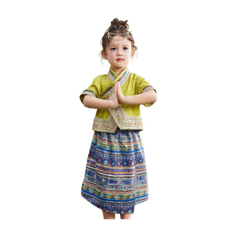 ASK JUNIOR Girls  Summer Chinese Style Printed Skirt Two-Piece Set 120