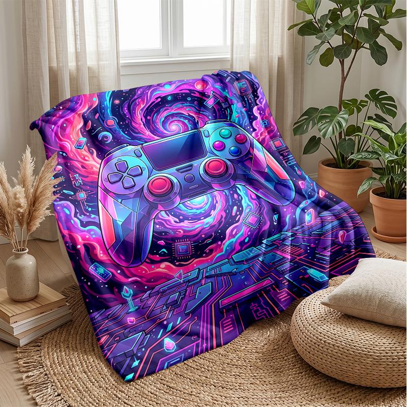 Neon Game Controller Theme blanket Lightweight Warm Flannel Blanket Decorative Throw Blanket for Home Decoration