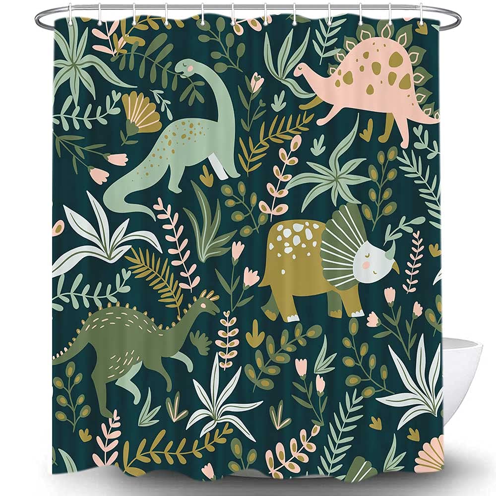 Dinosaur Shower Curtain For Bathroom, Funny Jurassic Dino World Park Shower Curtain Sets Bathtub Decor With Hooks Waterproof