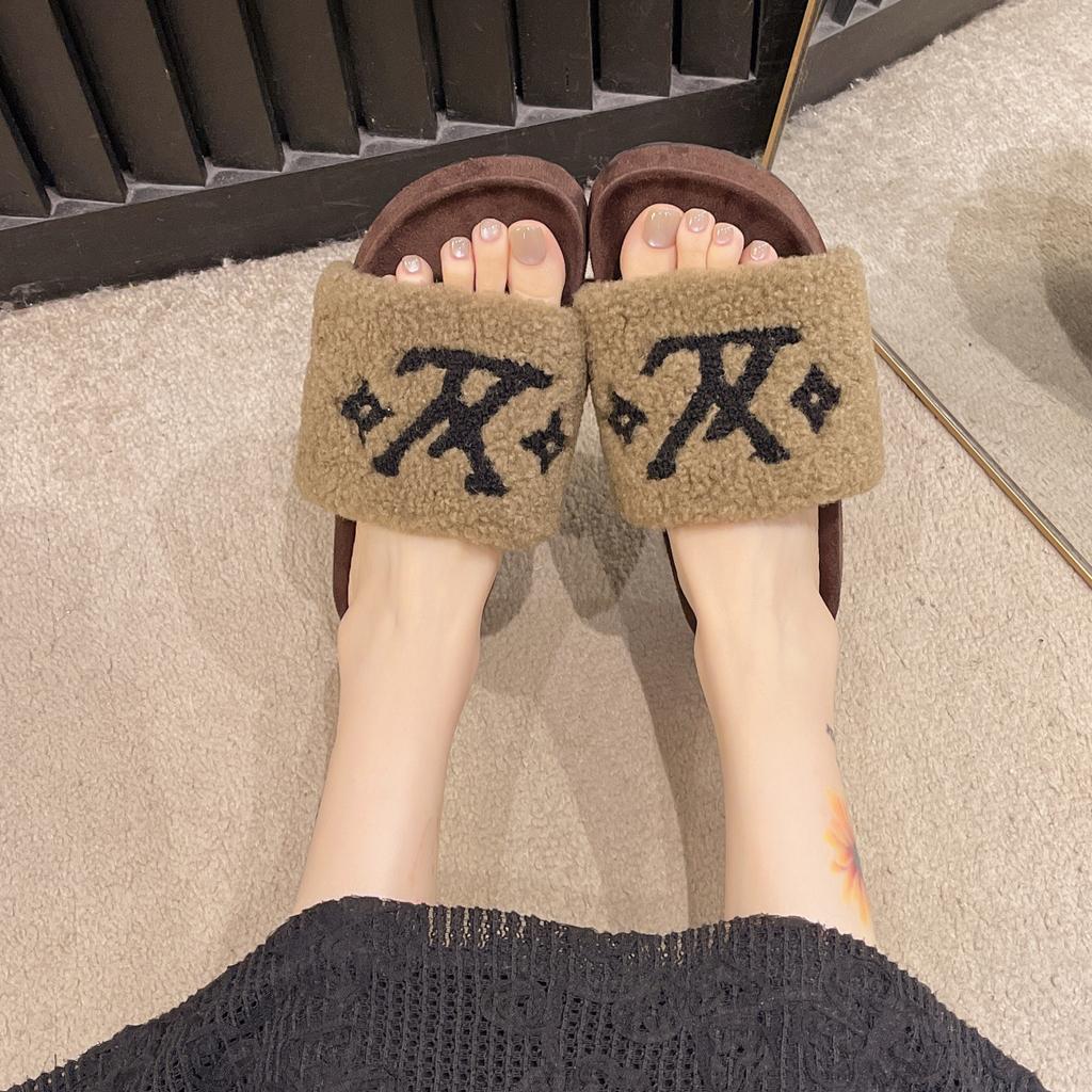 Mao Mao Slippers Women's Outer Wear 2025 Autumn and Winter New Short Mao Mao Shoes Small Fragrant Muffin Thick-soled Heightening Cotton Slippers