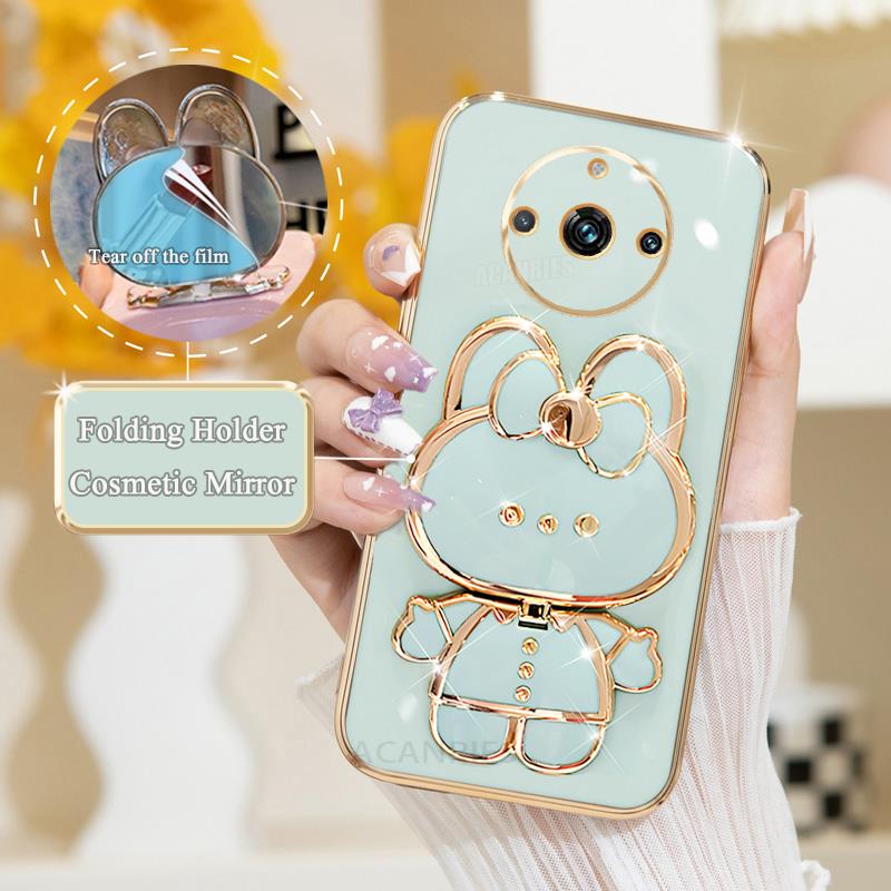 Realme11pro Luxury Plating Mirror Holder Case For Oppo Realme 11 Pro Plus 11pro 9 8 10 4g 5g 9i 8i Gt Neo 5 Silicone Stand Cover