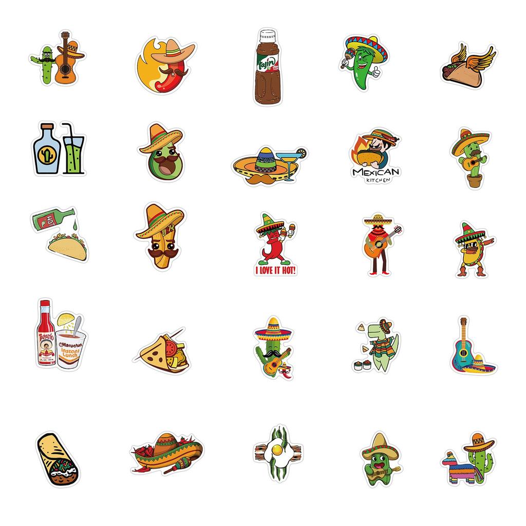 10/50Pcs Mexican-style Food Stickers Graffiti Stickers for DIY Luggage Laptop Skateboard Motorcycle Bicycle Stickers