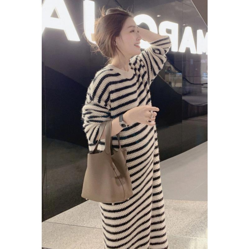 High-end Small Sweater Medium and Long Gentle Sweater Knitted Primer Dress Women's Winter