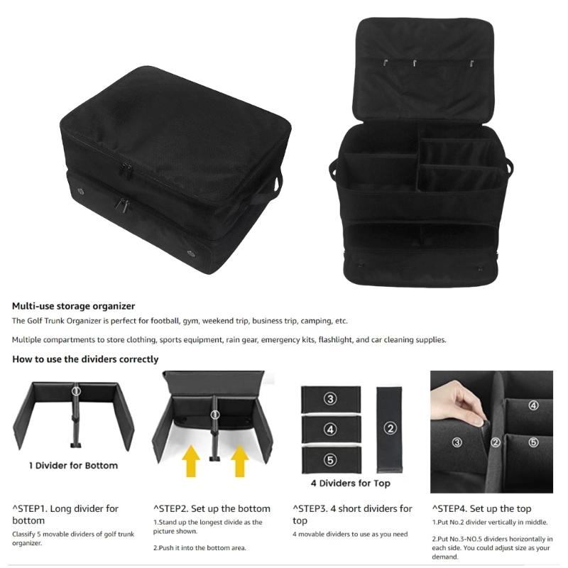 Golfs Car Storage Organizer Golfs Car Locker 2 Layer Golfs Trunk Organizer with Individual Compartment for 2 Pair Shoes