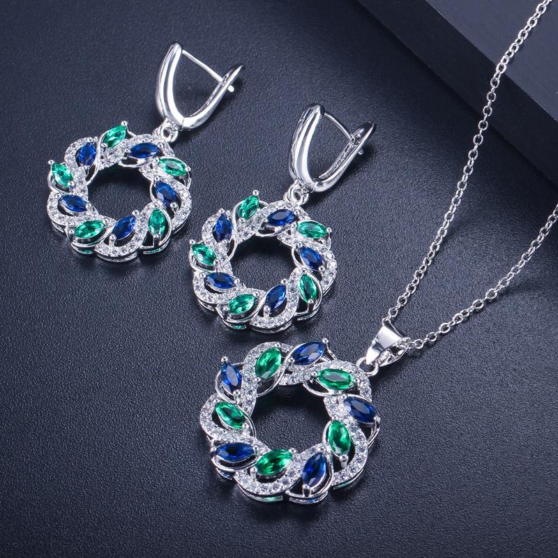 Round Zircon Chain Set, Earring Pendant Two-Piece Set, Color Retention, Multi-Color Optional