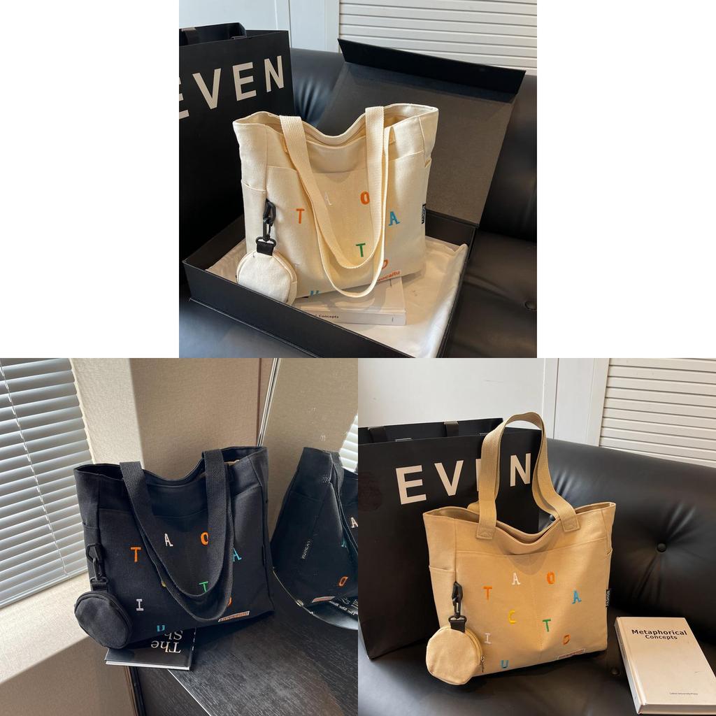 Simple Chic Canvas Shoulder Bag With Inner Pouch For Work And Leisure