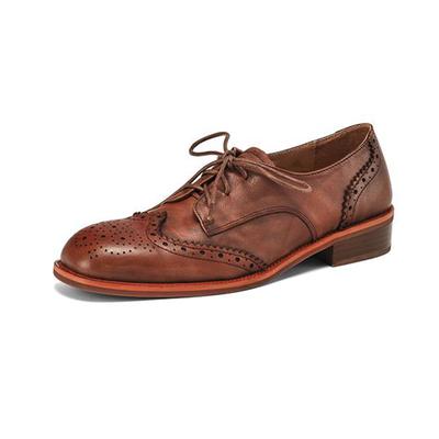 Rindsleder Herbst Winter Brogues Schuhe Schnürschuhe Mittelhohe Absätze Größe 42 Runde Zehenpartie Schnitzdekoration Pumps