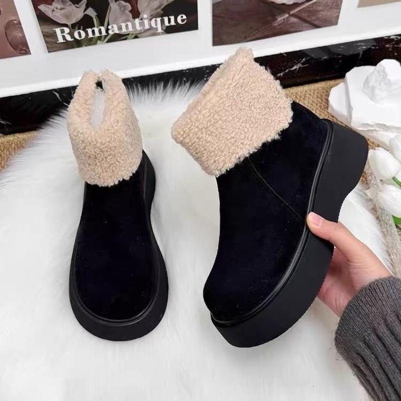 Winter Chunky Platform Heels Women Snow Boots Concise Height Increase Shoes Warm Cotton Short Booties Shoes Zapatos Mujer