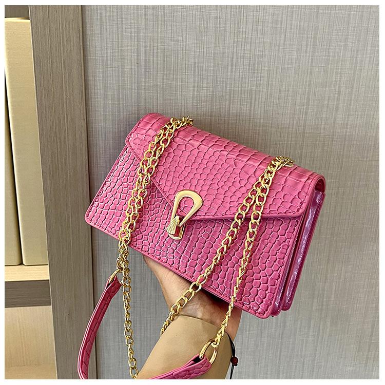 Crocodile Patterned Chain Women's Bag, Trendy Korean Version, Single Shoulder Crossbody Women's Bag, Small Square Bag