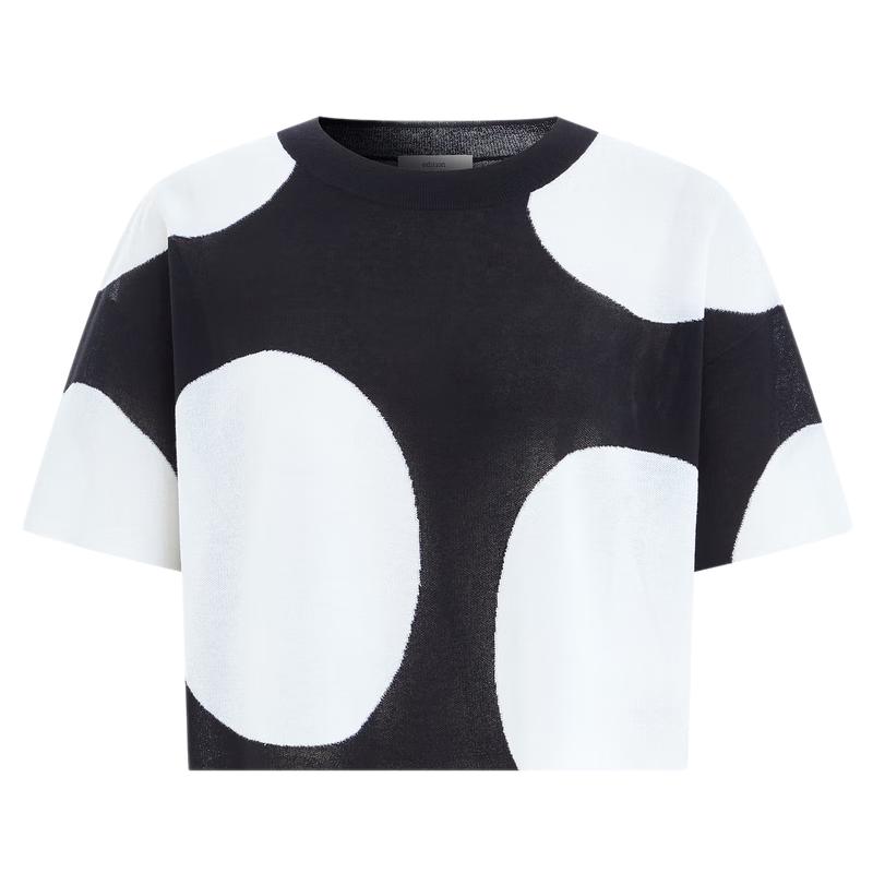 

Женская ретро футболка с коротким рукавом, вязаная, укороченная, в горошек XS