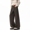 Womens High-Waisted Straight Leg Trousers With Houndstooth Stripe Lightweight Pleated Wide-Leg Pants Office Casual