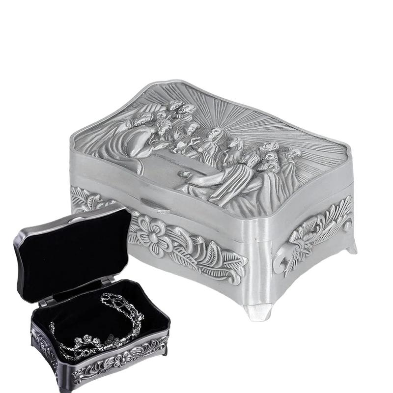 Nieuwe Vintage Metalen Sieradendoos Laatste Avondmaal Sieradenopslag Eucharistisch Doosje Oorbellen Organizer Kleine Kat Oorbelhouder