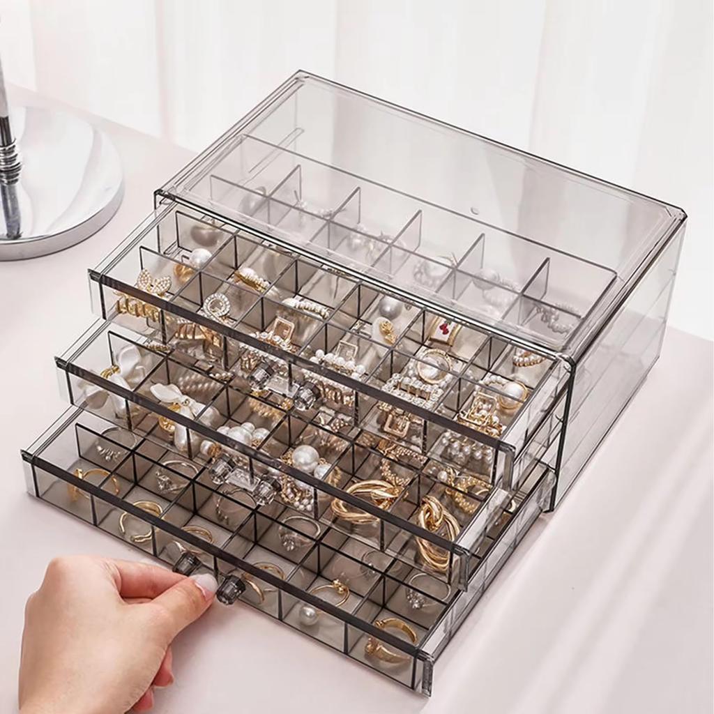 Transparent Dustproof Jewelry Storage Box With Removable Dividers Stackable Drawer Organizer For Earrings Rings And Small Access