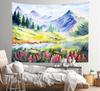 Loccor Mountain Watercolor Tapestry Spring Scenery Wall Tapestry Mountain Lake Forest Tapestries Nature Wall Art for Home Office