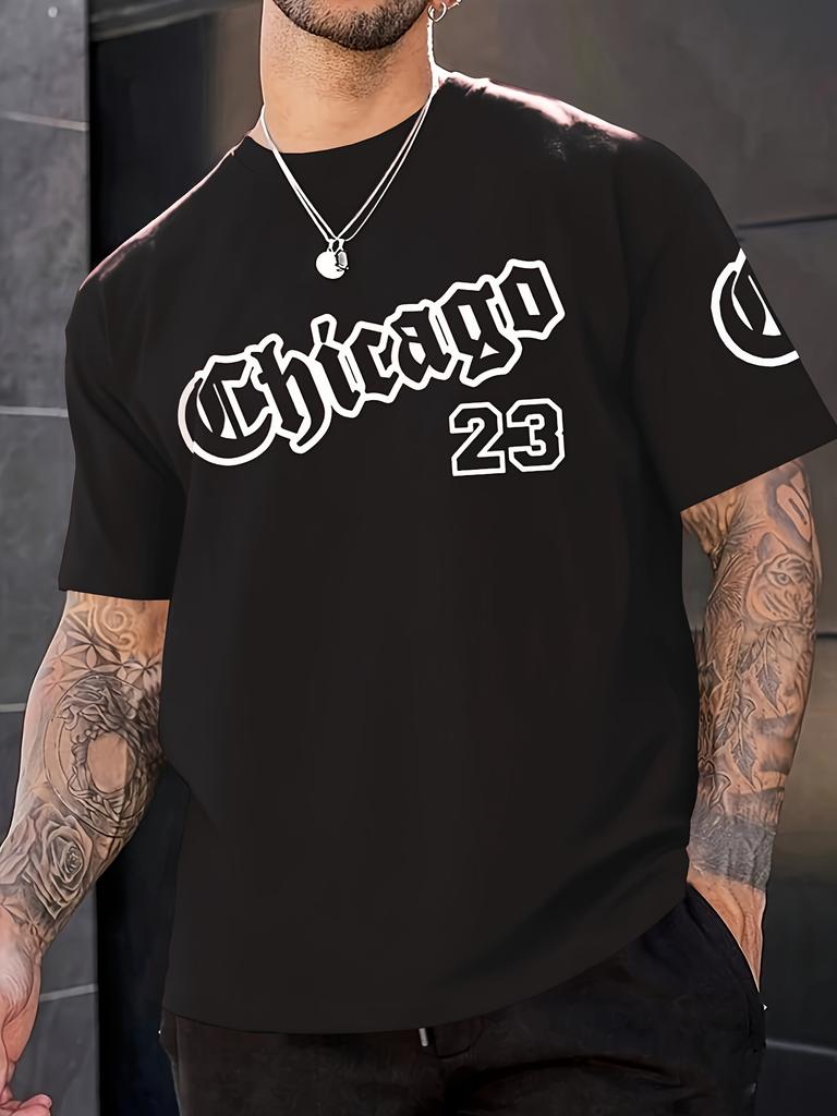 Summer Chicago Men's Loose Breathable Round Neck T-shirt with 23 Digital Racing Printed Pattern, Passionate Daily Life Top