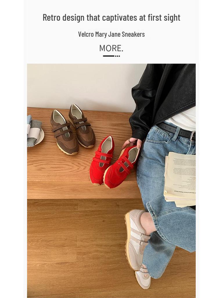 New Women's 2025 Genuine Leather Velcro Trainers: Thick Sole, Breathable, Versatile, In-Stock Casual Shoes