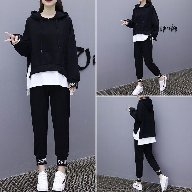 2026 Spring/Autumn Women's Casual Slimming Two-Piece Set: Trendy Loose Fit, Plus Size, Internet Style
