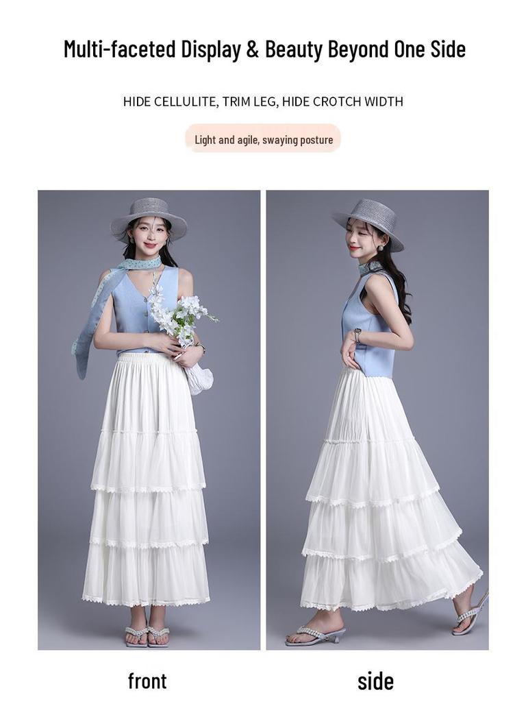 White 3-Tier Lace Trim Flare Skirt - Spring/Summer 2026 Collection