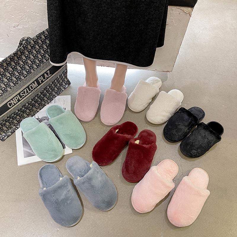 Fashion Winter New Women's Home Warm Non-slip Fluffy Flat Bottom Furry Solid Color Cotton Mop