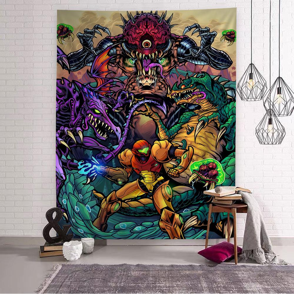 Metroid Themed Anime Tapestry Hanging Tarot Hippie Wall Rugs Dorm Home Decor