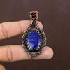Natural Lapis Lazuli,Garnet Stone Handmade Copper Wire Wrap Pendant 2.56" I2Y10
