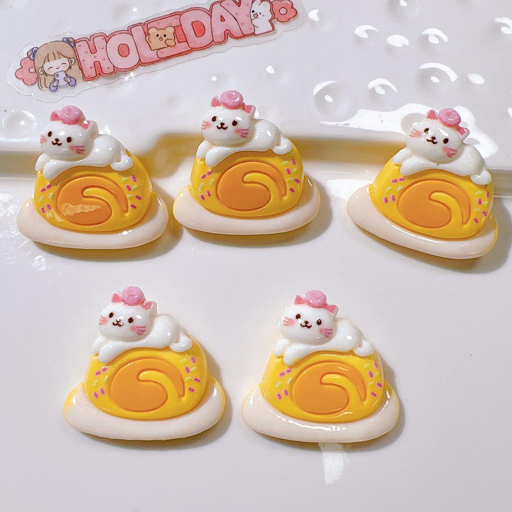 10Pcs New Cute Cartoon Cake Cat Series Flat Back Ornament Jewelry Bows Accessories